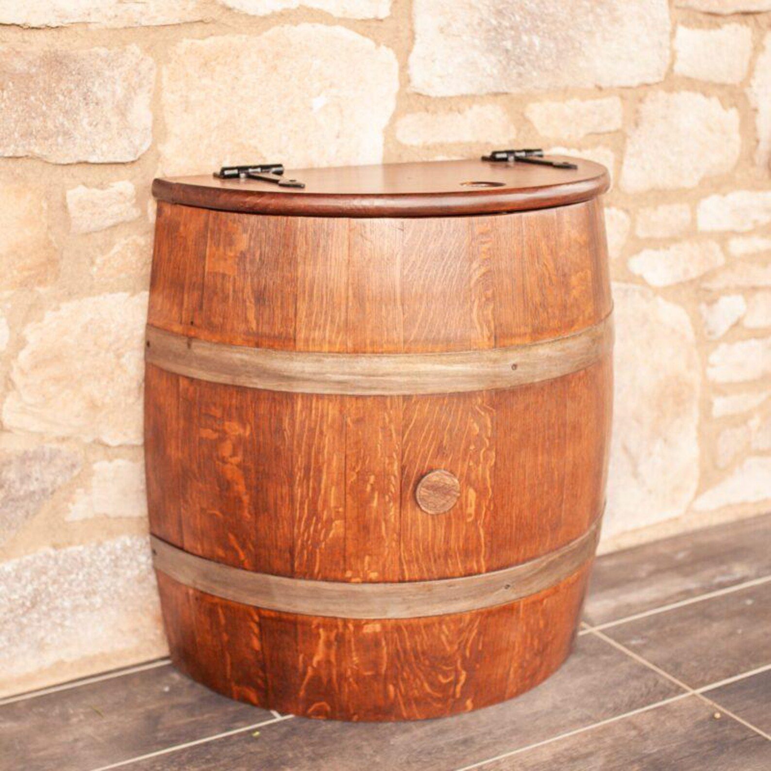 Wooden Reclaimed Barrel Storage Bin 27"