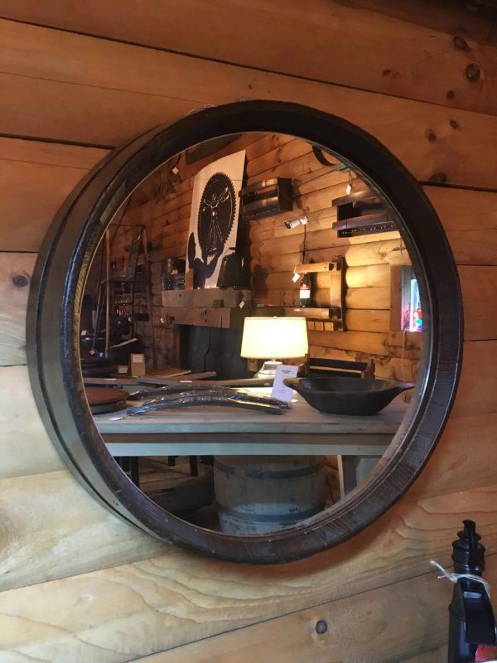 Wooden Reclaimed Rustic Oak Barrel Ring Mirror | Bathroom Mirror - Image 2