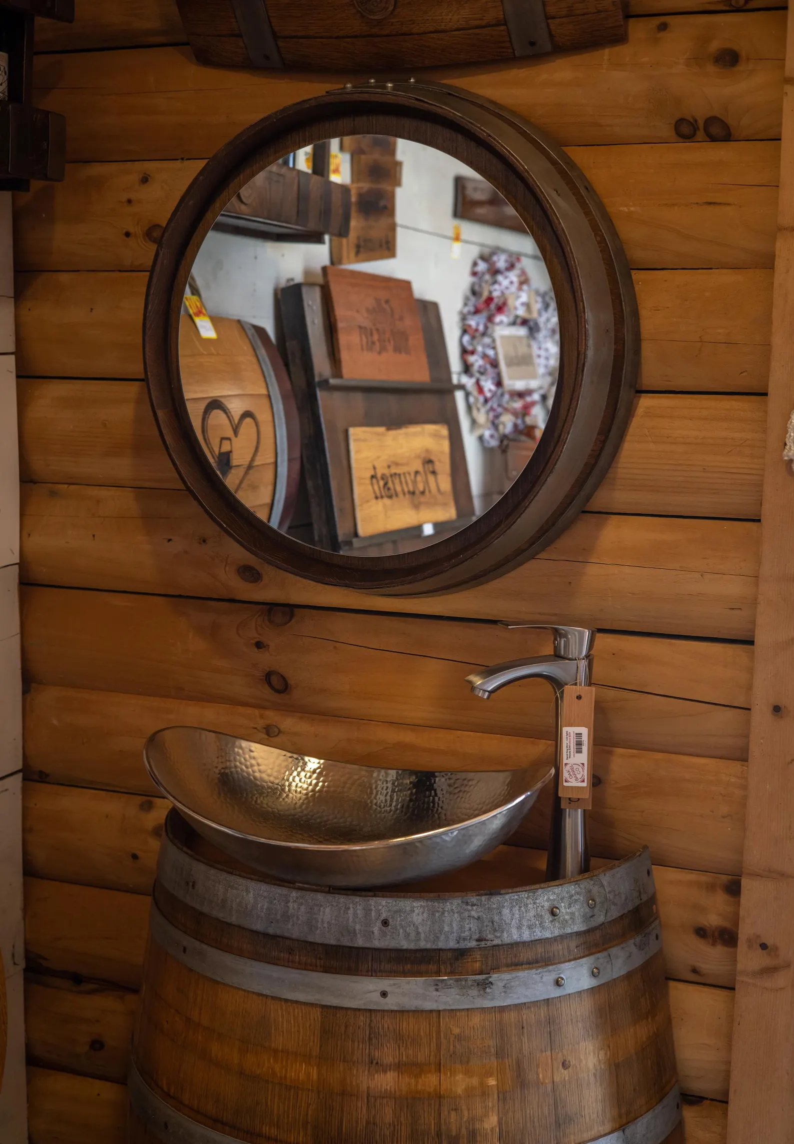 Wooden Reclaimed Rustic Oak Barrel Ring Mirror | Bathroom Mirror - Image 3