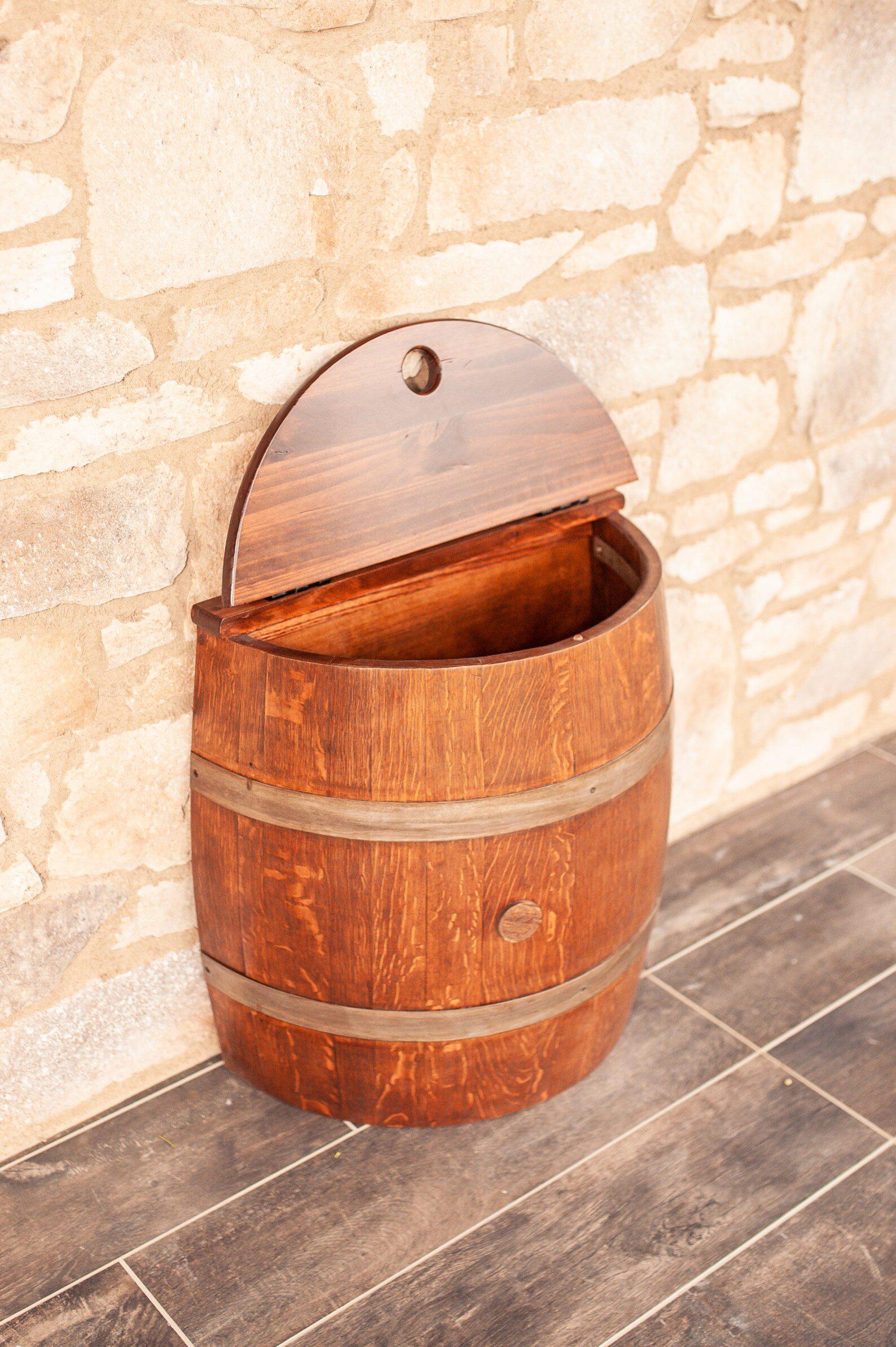 Wooden Reclaimed Barrel Storage Bin 27" - Image 2