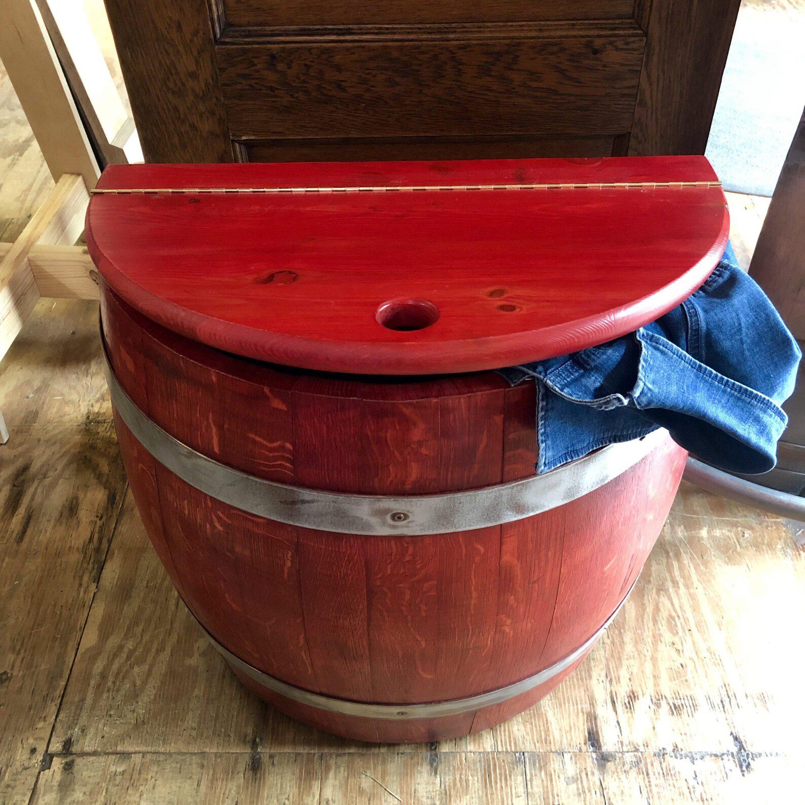 Wooden Reclaimed Barrel Storage Bin 27" - Image 5