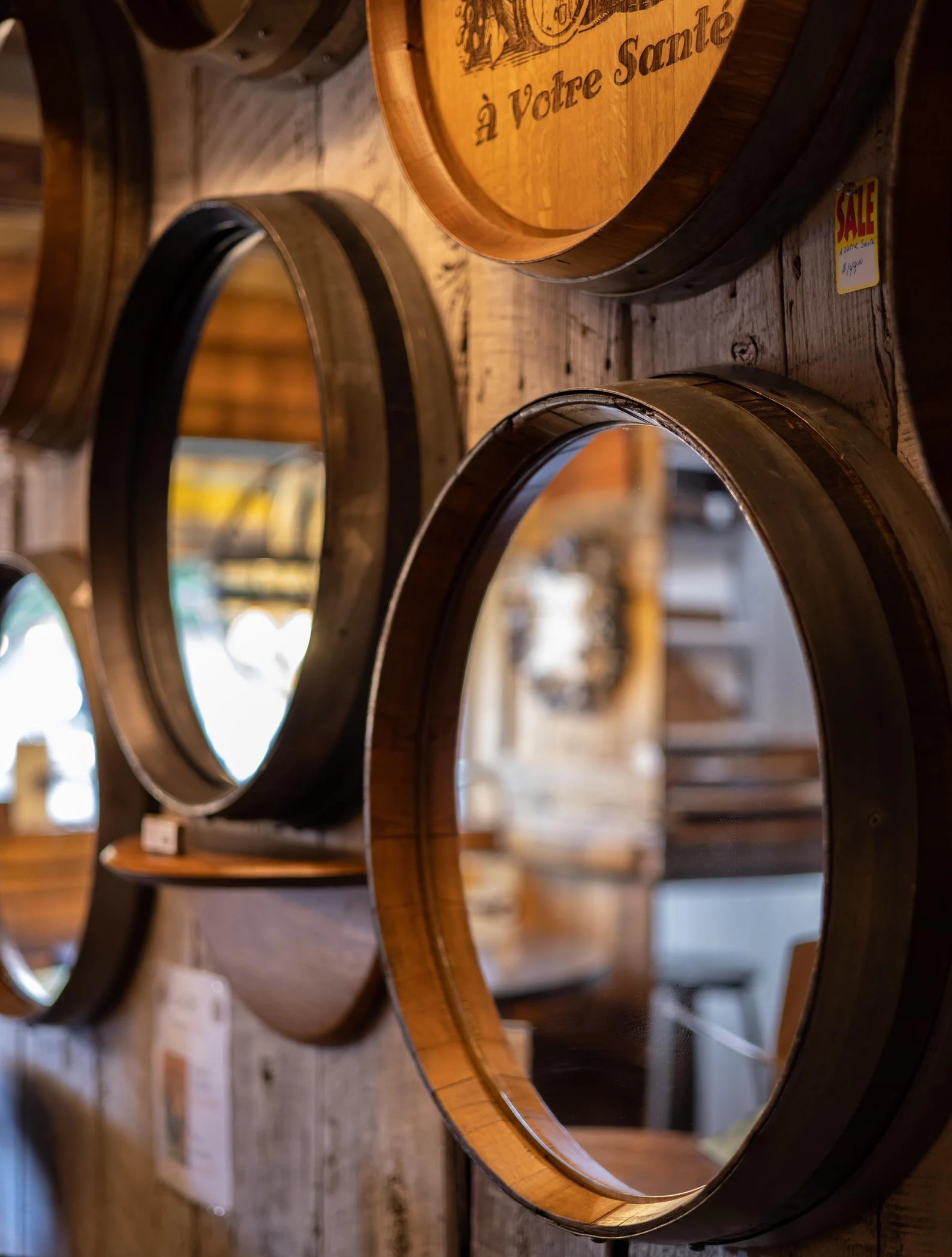 Wooden Reclaimed Rustic Oak Barrel Ring Mirror | Bathroom Mirror - Image 4