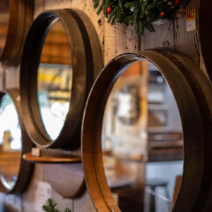 Wooden Reclaimed Rustic Oak Barrel Ring Mirror | Bathroom Mirror