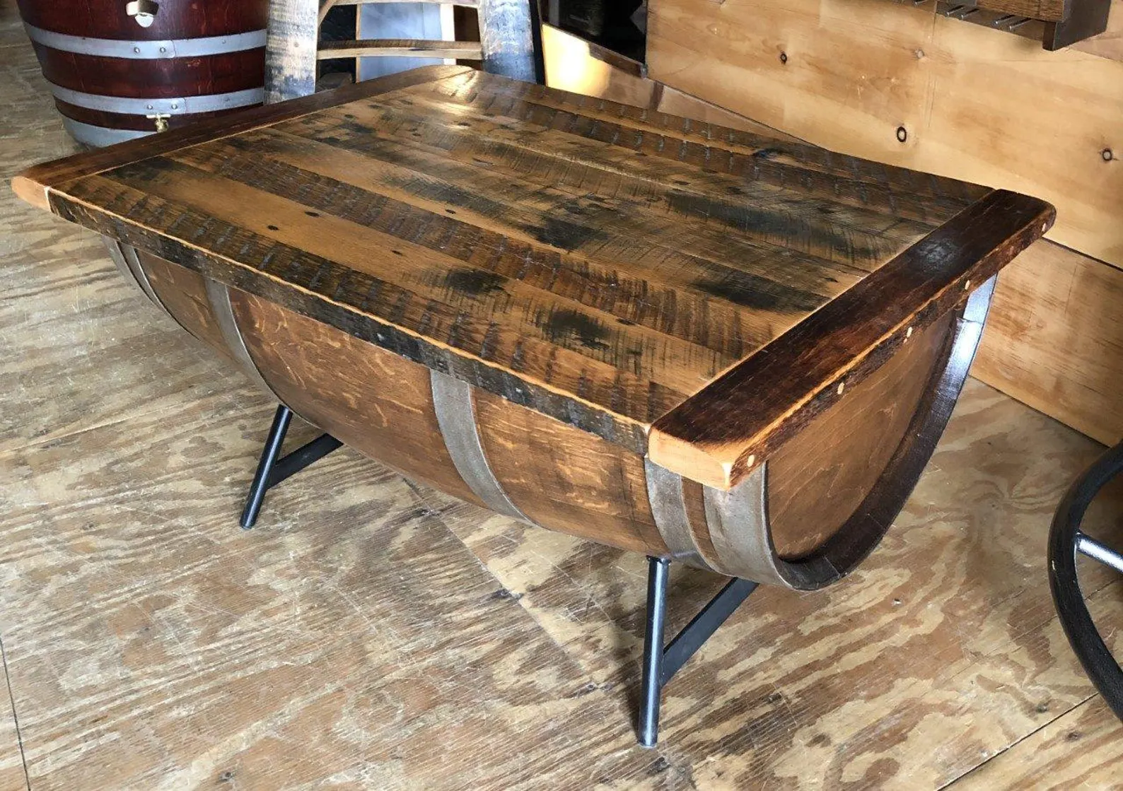 Whiskey Barrel Reclaimed Wood Coffee Table with Storage - Image 5