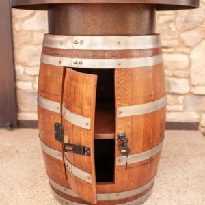 Wine Barrel Storage Table | Reclaimed Oak Barrel Whiskey Cabinet