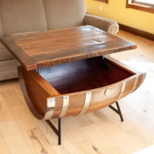Whiskey Barrel Reclaimed Wood Coffee Table with Storage