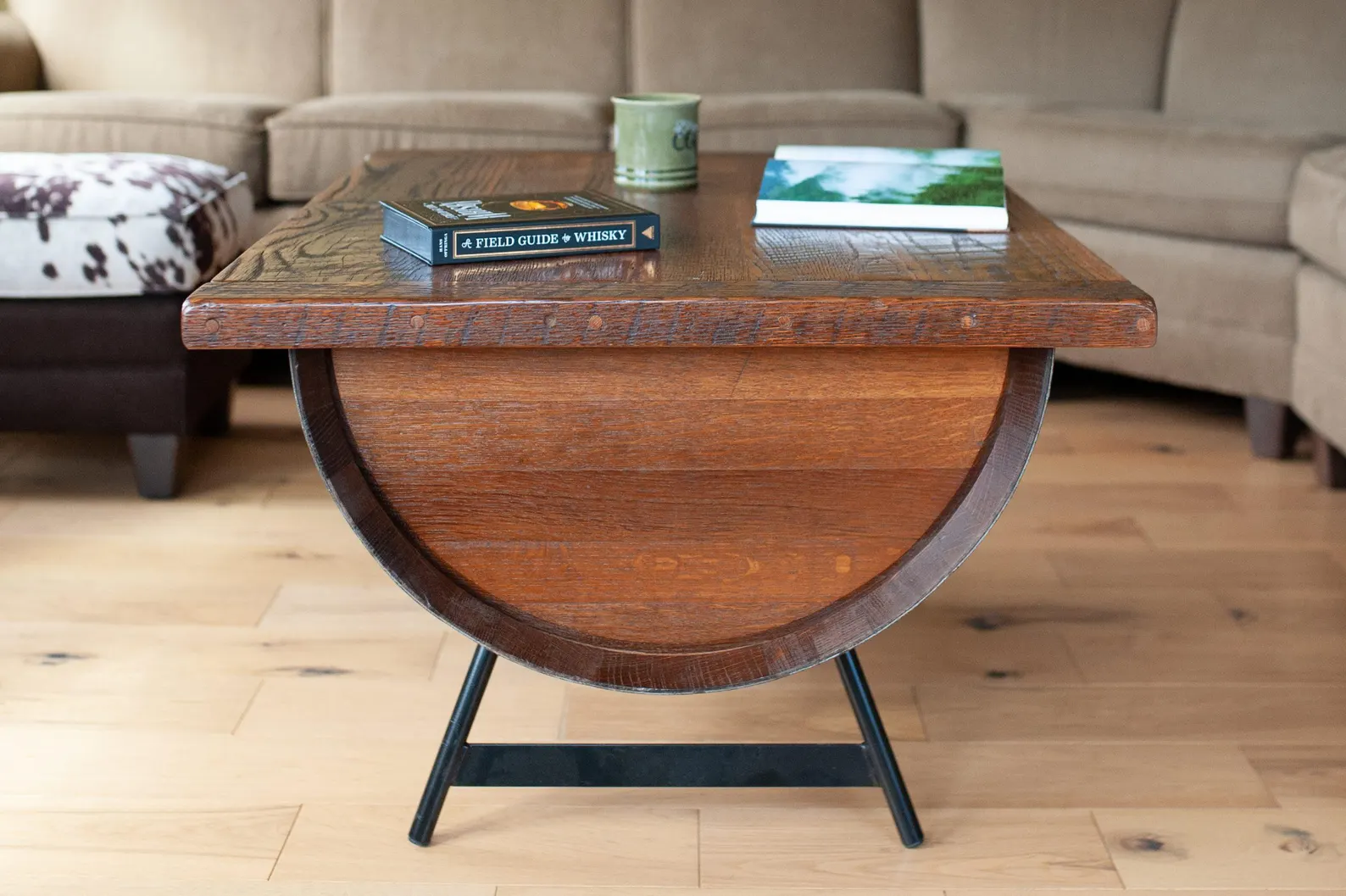 Whiskey Barrel Reclaimed Wood Coffee Table with Storage - Image 4