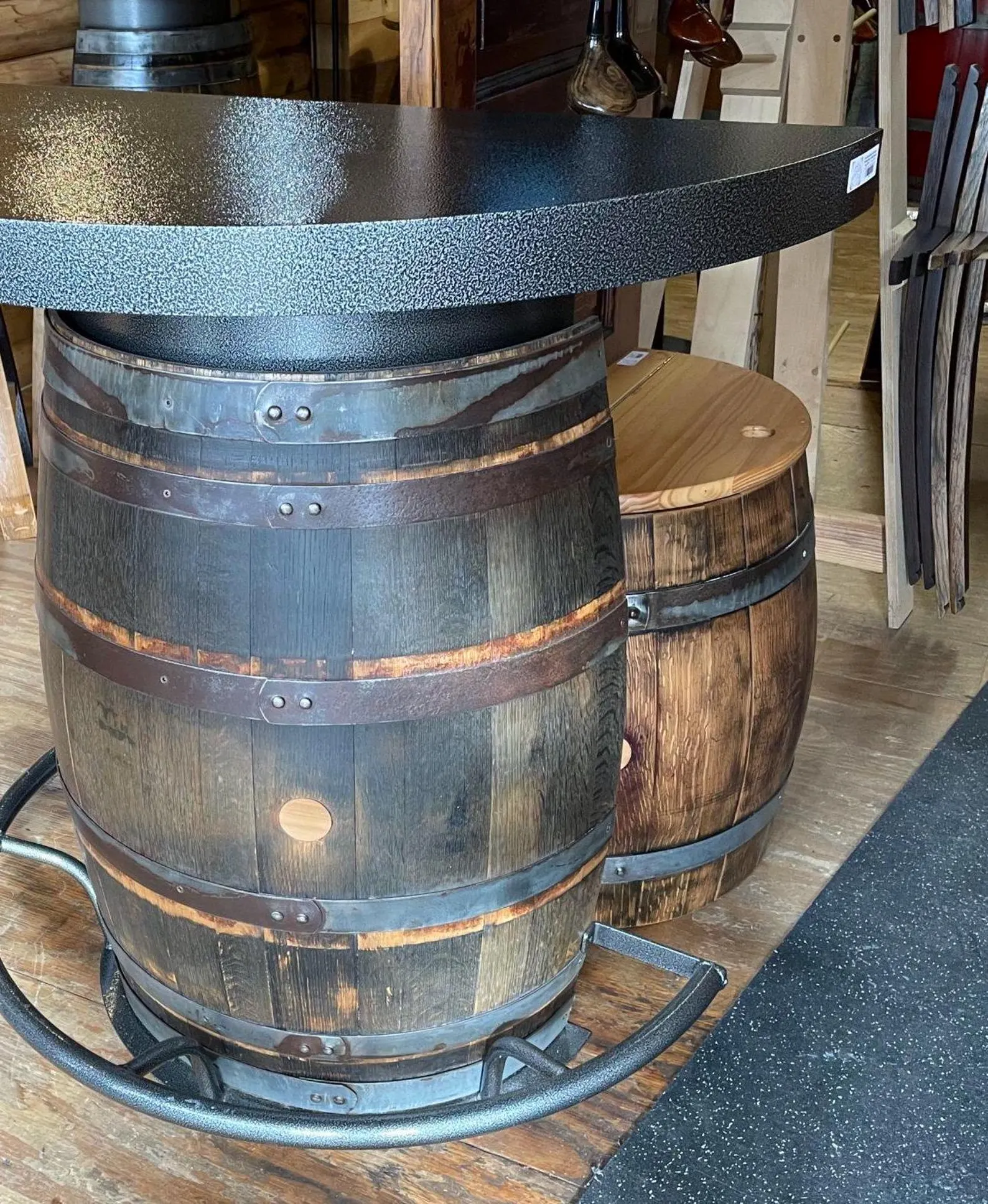 Wooden Genuine Wine Whiskey Half Barrel Bistro Table - Image 5